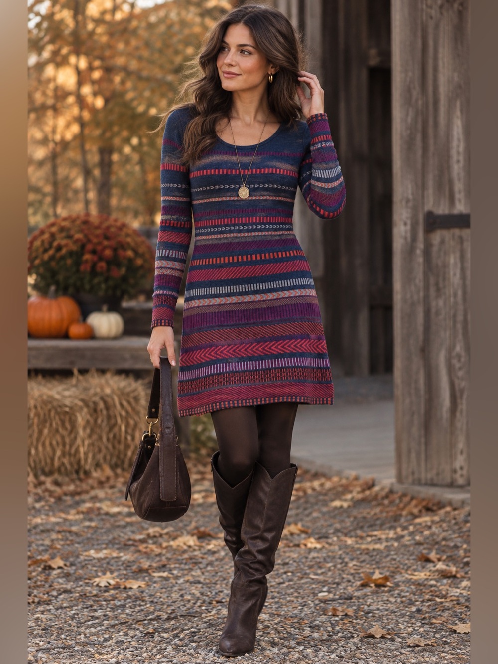 Krimson Klover Merino Wool Sweater Tunic Dress Purple Nordic Fair Isle Cozy M